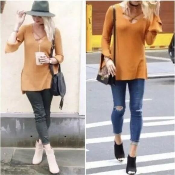 Free People Criss Cross Tunic Sweater Dress in Ginger Root - Picture 9 of 9